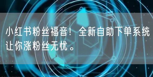 小红书粉丝福音！全新自助下单系统让你涨粉丝无忧。