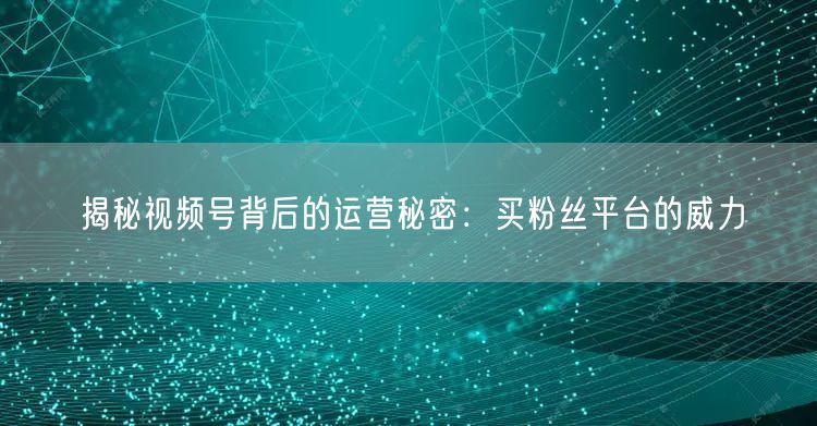 揭秘视频号背后的运营秘密：买粉丝平台的威力