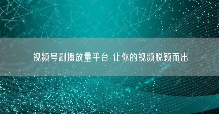 视频号刷播放量平台 让你的视频脱颖而出